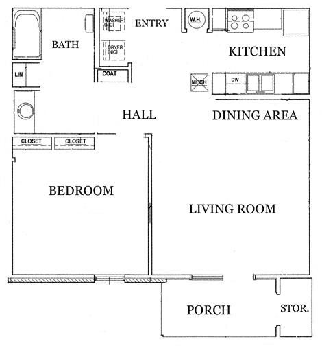 Floor plan for 1 bed, 1 bath, 762 sqft